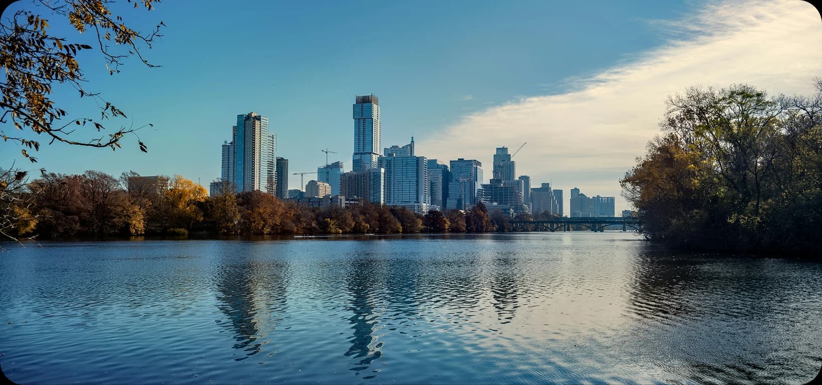 City skyline with lake view